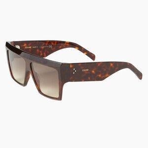 CELINE 60MM Flat-Top Square Sunglasses NEW Havana Brown Sunglass Box Case Italy